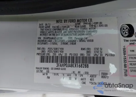 2012 Ford Fusion Sel from USA, damaged, VIN 3FAHP0JA8CR168288